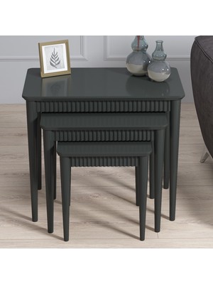 Hoopsii Elegance Mdf ve Lake Boya, Krem-Gold 3lü Zigon Sehpa Takımı, Gold Ayak