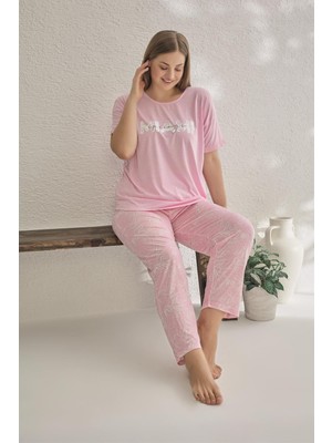 Estiva 23182 Kadın Miami Kısa Kollu Büyük Beden Yazlık Viskon Pijama Takımı