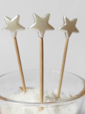 TM Tasarım Mağazası 50 Adet Dekoratif Sedef Yıldız İnci Boncuklu Parti Kürdanı 6,5 cm - Yıldız 10 mm