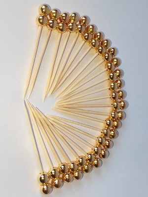 TM Tasarım Mağazası 50 Adet Dekoratif Gold Çift Inci Boncuklu Kokteyl Kürdan 6,5 cm - Inci 8 mm