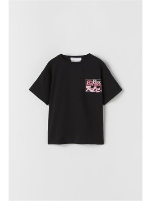 Mojo Bebek Mojo Kız Çocuk Pembe Panter Desenli Kısa Kol T-Shirt 1746 Siyah