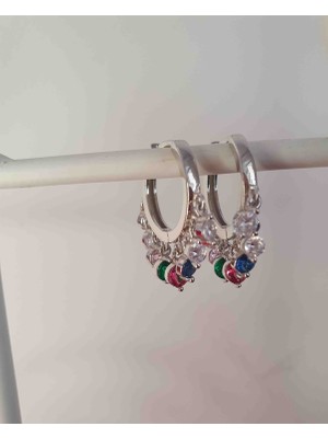 Milamore Jewelry 925 Ayar Gümüş Renkli Taşlı Halka Küpe