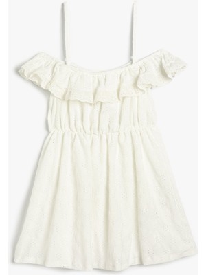 Koton Kız Çocuk Düşük Omuz Askılı Fırfırlı Fisto Işlemeli Elbise 3SKG80158AK