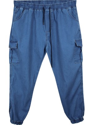 Maruf Shop Kargo Cepli Büyük Beden Kot Jogger Pantolon Erkekler İçin Gök Mavisi Rahat Stil