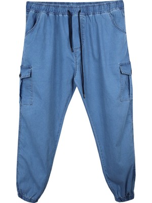Maruf Shop Kargo Cepli Büyük Beden Kot Jogger Pantolon Açık Mavi