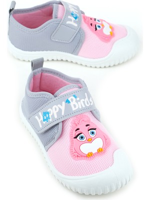 Gezer Yazlık Kız Çocuk Keten Happy Bird Cırt Cırtlı Ayarlanabilir Ayakkabı