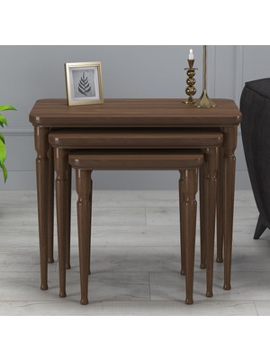 Hoopsii Imaj Mdf ve Lake Boya, Ceviz 3lü Zigon Sehpa Takımı, Ceviz Ayak