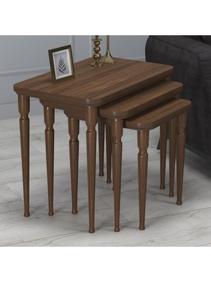Hoopsii Imaj Mdf ve Lake Boya, Ceviz 3lü Zigon Sehpa Takımı, Ceviz Ayak