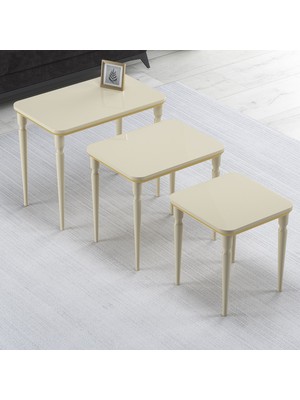 Hoopsii Imaj Mdf ve Lake Boya, Krem-Gold 3lü Zigon Sehpa Takımı, Krem Ayak