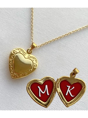 Bsb M K Harfli Epoksi Dolgulu Açılır Kapanır Kapaklı Kalp Sevgili Arkadaşlık Kolyesi Altın Kaplama