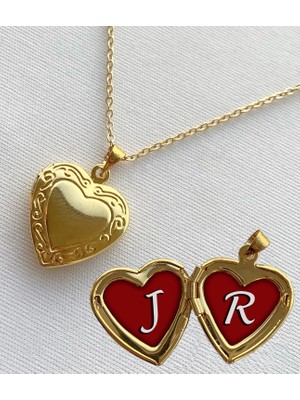 Bsb J R Harfli Epoksi Dolgulu Açılır Kapanır Kapaklı Kalp Sevgili Arkadaşlık Kolyesi Altın Kaplama