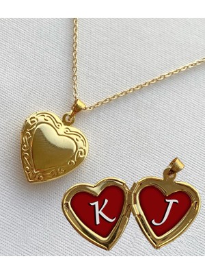 Bsb K J Harfli Epoksi Dolgulu Açılır Kapanır Kapaklı Kalp Sevgili Arkadaşlık Kolyesi Altın Kaplama