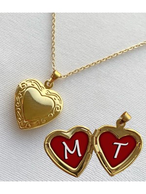 Bsb M T Harfli Epoksi Dolgulu Açılır Kapanır Kapaklı Kalp Sevgili Arkadaşlık Kolyesi Altın Kaplama