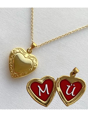 Bsb M Ü Harfli Epoksi Dolgulu Açılır Kapanır Kapaklı Kalp Sevgili Arkadaşlık Kolyesi Altın Kaplama