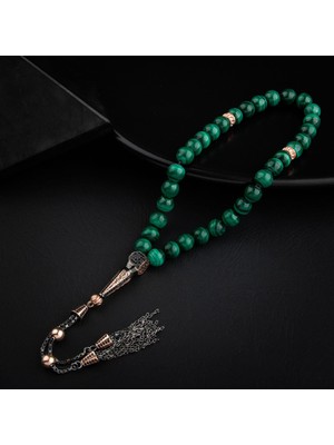 Osmanlı Doğal Taş Malakit Doğal Taş 8mm Gümüş Tesbih