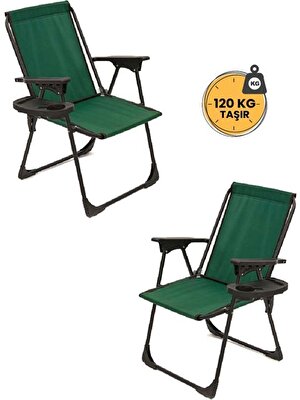 Kampseti 2 Adet Katlanır Kamp Sandalyesi ve Masa Seti-Taşınabilir Piknik Bahçe Sandalyesi-Masası