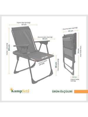 Kampseti 2 Adet Katlanır Kamp Sandalyesi ve Masa Seti-Taşınabilir Piknik Bahçe Sandalyesi-Masası