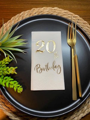 Kidspartim Gold Yaldızlı Beyaz Yirmi Yaş Bırthday Garson Katlama Peçete 16 Lı