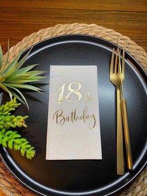 Kidspartim Gold Yaldızlı Beyaz On Sekiz Yaş Bırthday Garson Katlama Peçete 16 Lı