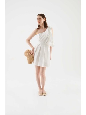 ROMAN Tek Omuzlu Mini Elbise Beyaz Y2211309_002