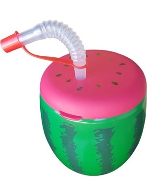 Tekno İstanbul Karpuz Görünümlü Pipetli Bardak 900ML Plastik