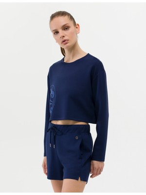 Pierre Cardin Kadın Lacivert Crop Top Sweatshirt 50263679-VR033