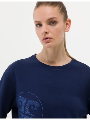 Pierre Cardin Kadın Lacivert Crop Top Sweatshirt 50263679-VR033