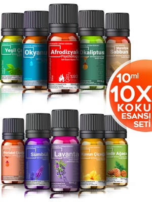 Evove Oda Kokusu Seti 10'lu Esansiyel Uçucu Yağ Buhurdanlık Yağı Difüzör Esansı Aromaterapi Ortam Kokusu 10X10=100 ml