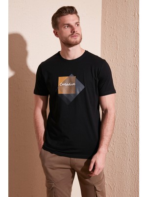 Buratti Baskılı Bisiklet Yaka Pamuk Slim Fitt Shirt Erkek T Shirt 646R3940