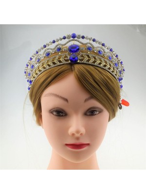 Bawei Gelin Mücevher Seti Crystal Tiara Head Band Küpe Düğün Aksesuar - Mavi (Yurt Dışından)