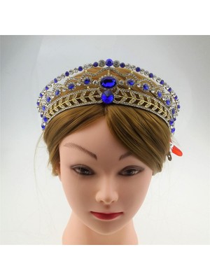 Bawei Gelin Mücevher Seti Crystal Tiara Head Band Küpe Düğün Aksesuar - Mavi (Yurt Dışından)