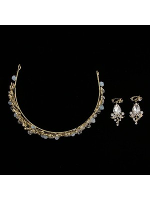 Bawei Crystal Düğün Gelini Tiara Taç Küpe Düğün Partisi Etkinlik Kostümü (Yurt Dışından)