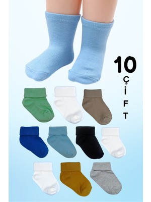 Akface Organik 10'lu Premium Renkler Kutulu Yıkanmış Erkek Yeni Doğan ve Bebek Çorabı 0-2 Yaş