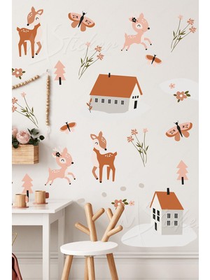 Msticker Ceylanlar ve Çiftlik Temalı Çocuk Bebek Odası Pastel Sticker Duvar Cam Seti