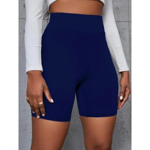Kadın Lacivert Dalgıç Kumaş Yüksek Bel Biker Şort Tayt 4097