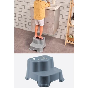 Kaydırmaz Çocuk Taburesi Çift Basamaklı, Çocuk Banyo Lavabo Basamak Merdiven Yükseltici Mavi