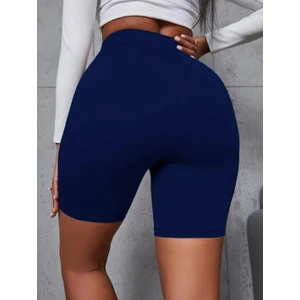 Kadın Lacivert Dalgıç Kumaş Yüksek Bel Biker Şort Tayt 4097