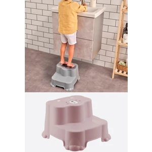 Kaydırmaz Çocuk Taburesi Çift Basamaklı, Çocuk Banyo Lavabo Merdiven Yükseltici Pembe