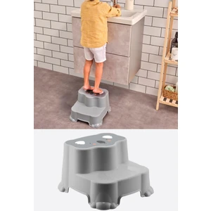 Kaydırmaz Çocuk Taburesi Çift Basamaklı, Çocuk Banyo Lavabo Basamak Merdiven Yükseltici Gri
