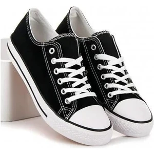 Cihan Shoes Kısa Keten Siyah Beyaz Spor Ayakkabı Konvers