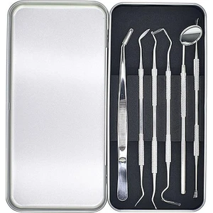 6 Adet Metal Kutulu Paslanmaz Çelik Diş Tartar Dil Temizleme Dental Ağız Bakım Seti