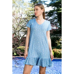 Çiçekli Yuvarlak Yaka Fırfır Detaylı Mini Elbise Bayan Elbise 5863677