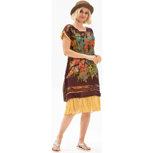 Eliş Şile Bezi Kısa Kol Vual Defne Midi Boy Yazlık Otantik Elbise Koyu Bordo 6079