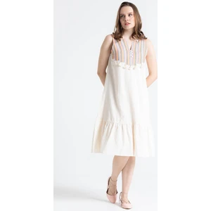 Kolsuz Şile Bezi Ilgaz Midi Boy Yazlık Elbise Krem Krm