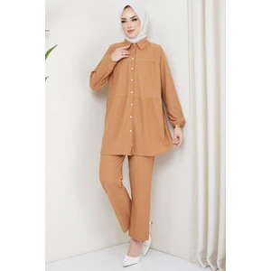 Hafsa Mina Kat Gömlekli Bürümcük Ikili Takım Camel