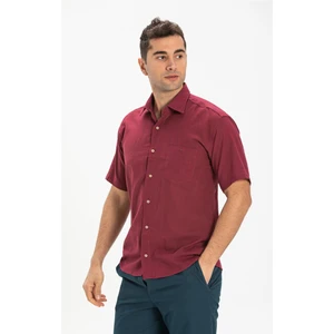 Eliş Şile Bezi Büyük Beden Kısa Kol Tek Cepli Erkek Gömlek Koyu Bordo 3068