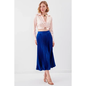 Bel Kısmı Detaylı Crop Saten Bluz