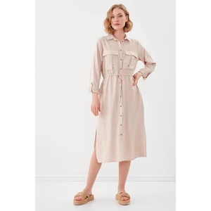 Beli Bağlamalı Çift Cep Gömlek Elbise