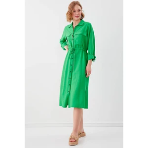 Beli Bağlamalı Çift Cep Gömlek Elbise