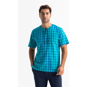 Eliş Şile Bezi Kısa Kol Şile Bezi Zımbalı Erkek Tshirt Mint Kareli 3033